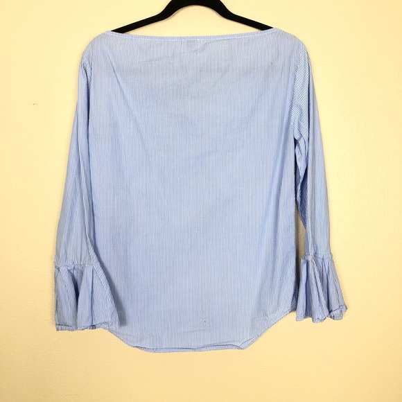 iris & ink collarless button down blouse striped - Picture 3 of 8